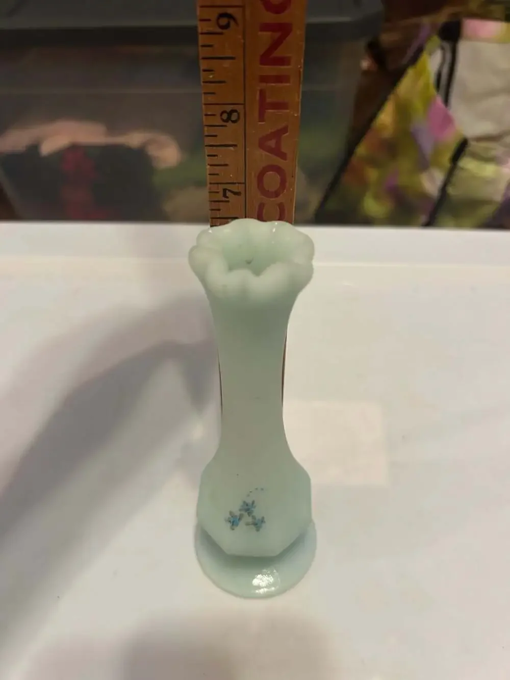 Fenton Satin Blue Green Hand Painted Vase Flowers & Signed by Kim L